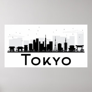 東京、日本 の黒く及び白い都市スカイライン ポスター