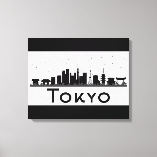 東京，日本 |ブラック&ホワイトシティのスカイライン キャンバスプリント (正面)