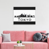 東京，日本 |ブラック&ホワイトシティのスカイライン キャンバスプリント (インサイチュ (リビング))