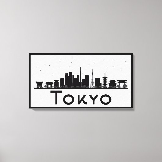 東京,日本 |ブラック&ホワイトシティのスカイライン キャンバスプリント (正面)