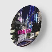 東京 日本 夜のネオンライト ラウンド壁時計 (傾斜)