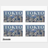 東京 日本 新宿区のスカイライン 富士山 長方形シール (シート)