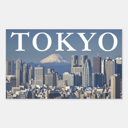 東京 日本 新宿区のスカイライン 富士山 長方形シール (正面)