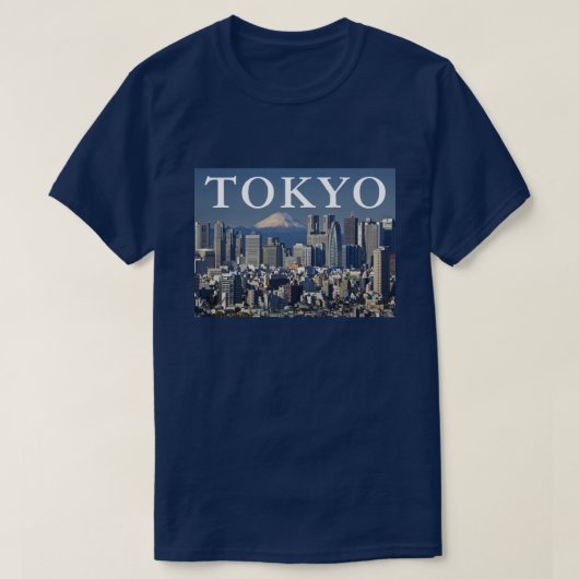 東京 日本 新宿区のスカイライン 富士山 Tシャツ (デザイン正面)