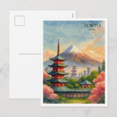 東京 日本 水彩画 お土産 シーズンポストカード (正面/裏面)