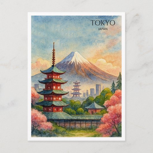 東京 日本 水彩画 お土産 シーズンポストカード (正面)