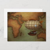 東半球飛んでいる上空の飛行船の地図カスタム ポストカード (正面/裏面)