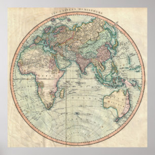 東半球(1801年)のヴィンテージの地図 ポスター