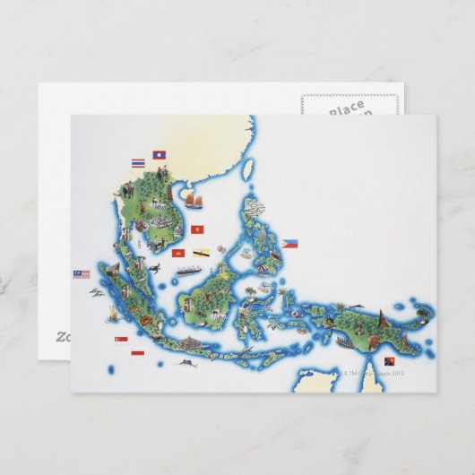 東南アジアの地図 ポストカード (正面/裏面)