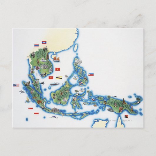 東南アジアの地図 ポストカード (正面)