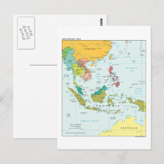 東南アジアの地図 ポストカード (正面/裏面)