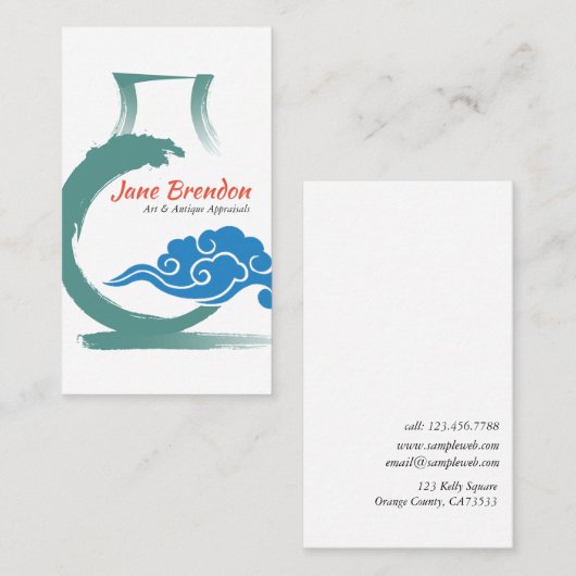 東洋のつぼ及び雲の芸術のアンティークの評価人 名刺 (正面/裏面)