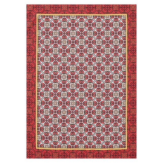 東洋のクリスマスの休日のダマスク織の赤および金ゴールド テーブルクロス (正面)