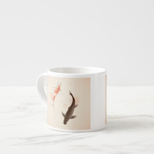 東洋のスタイルの絵画の陰陽のコイの魚 エスプレッソカップ (正面左)