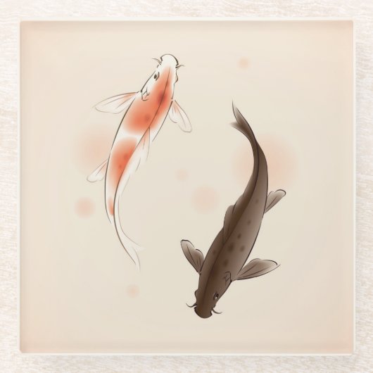 東洋のスタイルの絵画の陰陽のコイの魚 ガラスコースター (正面)