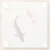 東洋のスタイルの絵画の陰陽のコイの魚 ガラスコースター (裏面)