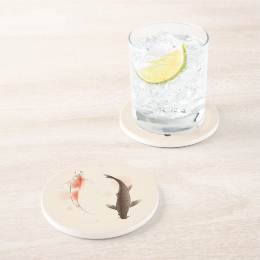 東洋のスタイルの絵画の陰陽のコイの魚 コースター (側面)