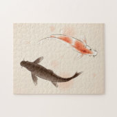 東洋のスタイルの絵画の陰陽のコイの魚 ジグソーパズル (横)