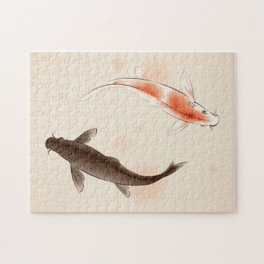 東洋のスタイルの絵画の陰陽のコイの魚 ジグソーパズル (横)