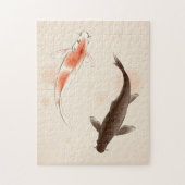 東洋のスタイルの絵画の陰陽のコイの魚 ジグソーパズル (縦)