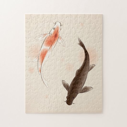 東洋のスタイルの絵画の陰陽のコイの魚 ジグソーパズル (縦)