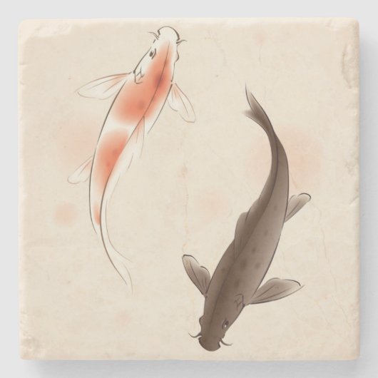 東洋のスタイルの絵画の陰陽のコイの魚 ストーンコースター (正面)