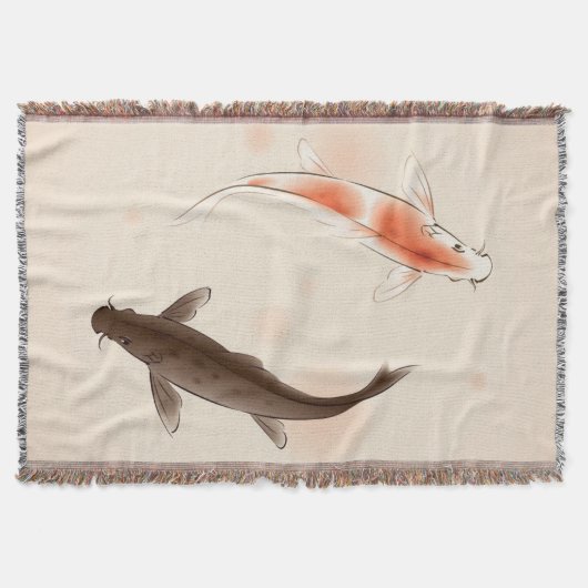 東洋のスタイルの絵画の陰陽のコイの魚 スローブランケット (正面)