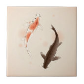 東洋のスタイルの絵画の陰陽のコイの魚 タイル (正面)