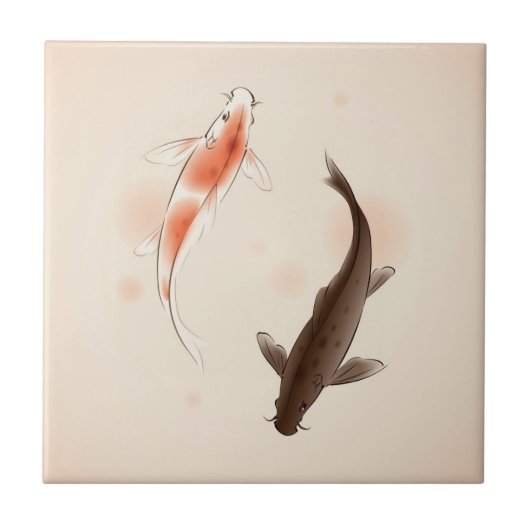 東洋のスタイルの絵画の陰陽のコイの魚 タイル (正面)