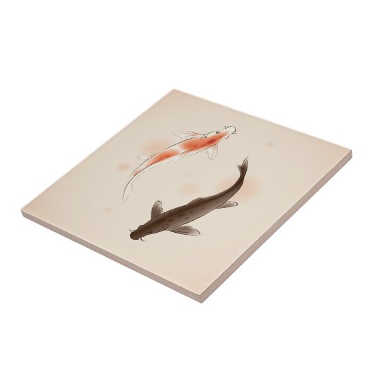 東洋のスタイルの絵画の陰陽のコイの魚 タイル (側面)