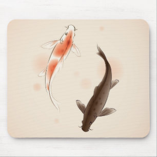 東洋のスタイルの絵画の陰陽のコイの魚 マウスパッド