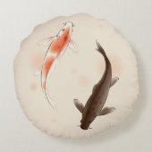 東洋のスタイルの絵画の陰陽のコイの魚 ラウンドクッション (裏面)