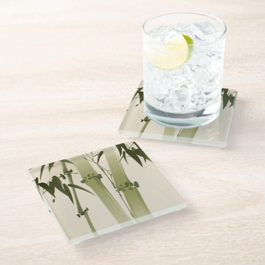 東洋のスタイルの絵画、タケの枝2 ガラスコースター (アングル)