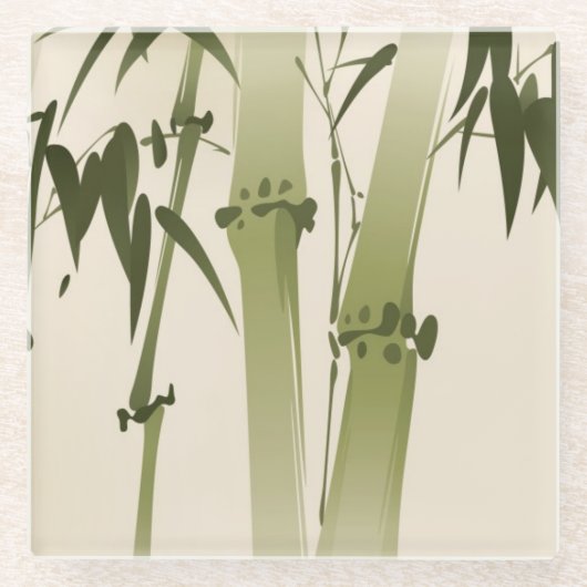 東洋のスタイルの絵画、タケの枝2 ガラスコースター (正面)