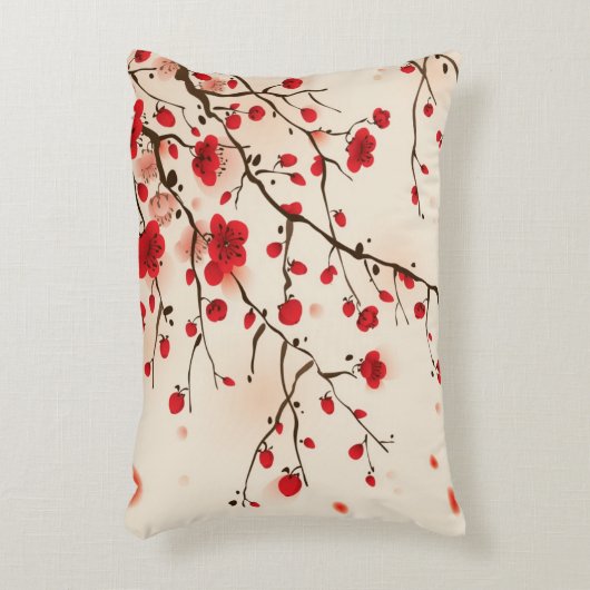 東洋のスタイルの絵画、春のプラム花 アクセントクッション (正面(垂直))