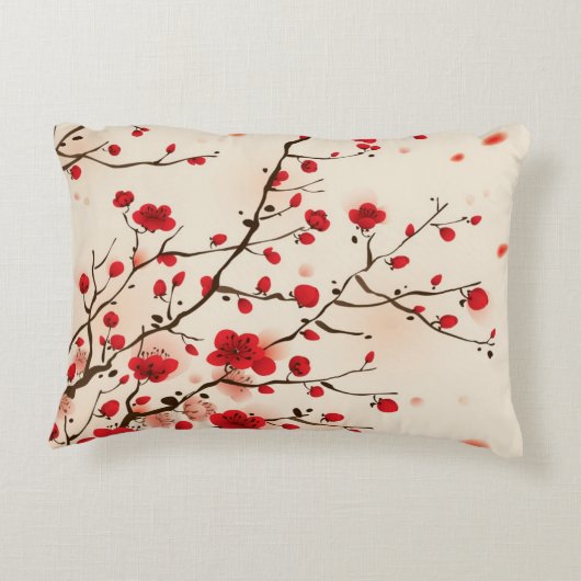 東洋のスタイルの絵画、春のプラム花 アクセントクッション (裏面)