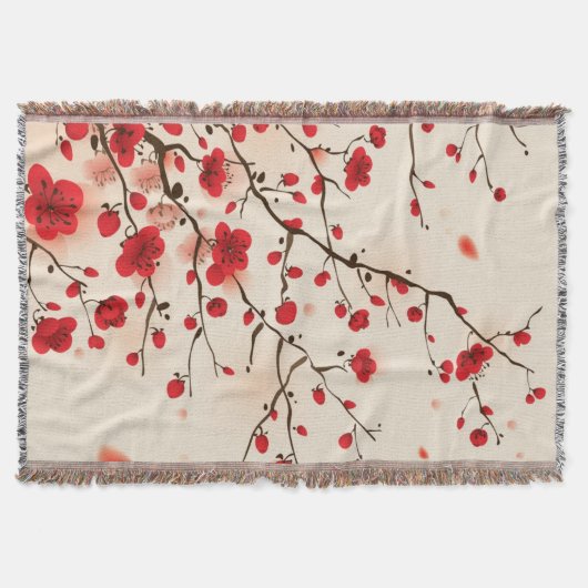 東洋のスタイルの絵画、春のプラム花 スローブランケット (正面)