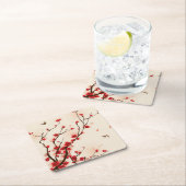 東洋のスタイルの絵画、春2のプラム花 スクエアペーパーコースター (インサイチュ)