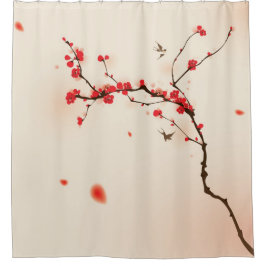 東洋のスタイルの絵画、春3のプラム花 シャワーカーテン