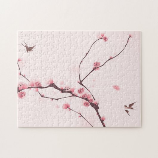 東洋のスタイルの絵画、桜 ジグソーパズル (横)