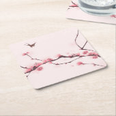 東洋のスタイルの絵画、桜 スクエアペーパーコースター (アングル)