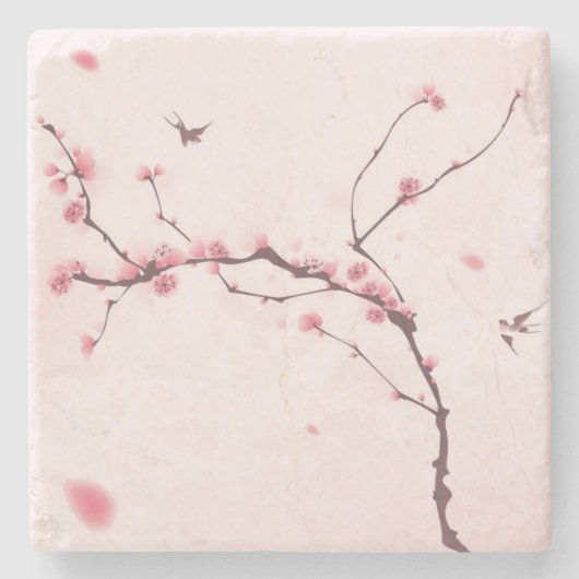 東洋のスタイルの絵画、桜 ストーンコースター (正面)