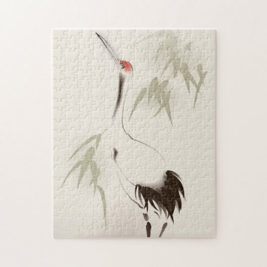 東洋のスタイルの絵画、赤戴冠させたクレーン ジグソーパズル (縦)