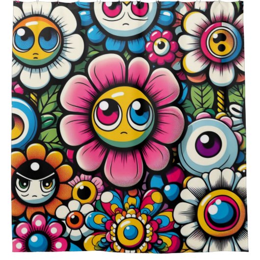 東洋のスタイルトップ花模様と顔 シャワーカーテン (正面)