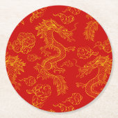 東洋のドラゴンの図柄 金と赤 ラウンドペーパーコースター (正面)