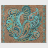 東洋のペイズリーパターン水彩画および金ゴールド ラッピングペーパー (フラット)