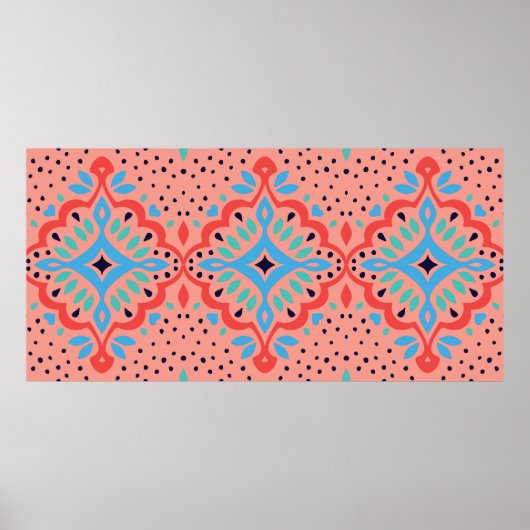 東洋のヴィンテージダマスクのパターン。タラベラ焼。 ポスター (正面)