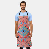 東洋のヴィンテージダマスクの柄。タラベラの陶器。 エプロン (着用した状態)