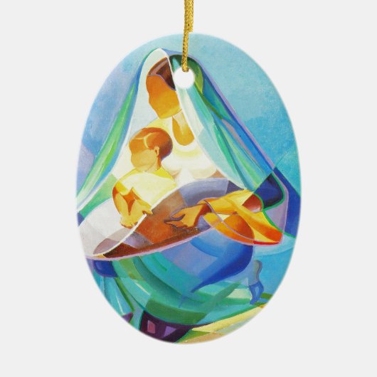 東洋の出生場面、メリー、イエス・キリスト セラミックオーナメント (正面)