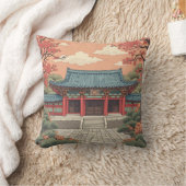 東洋の宮殿を描いた枕 クッション (ブランケット)